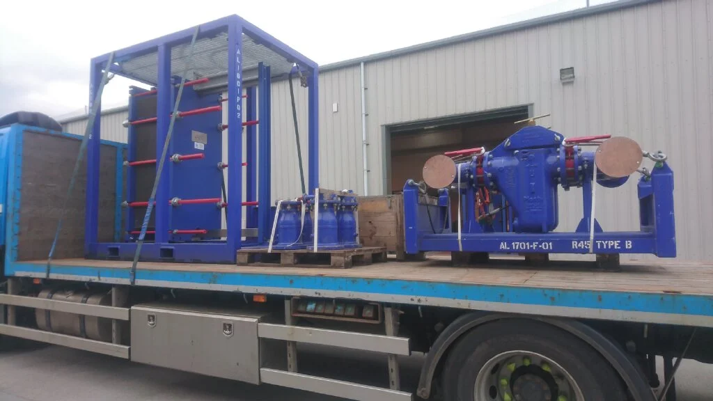 Alfa Laval cooler with filter skid on truck